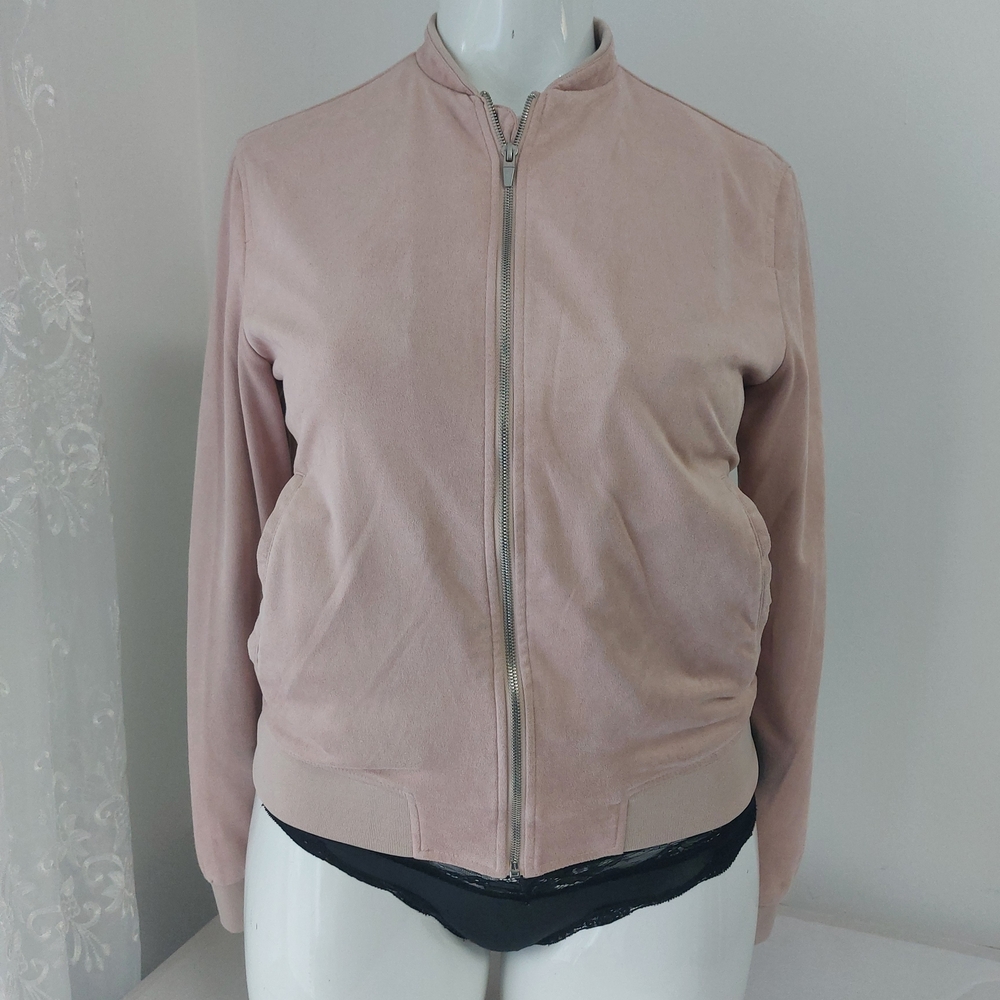 Zara Men's Blush Pink Zip-Front Bomber Jacket